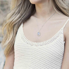 Woman wearing chalcedony necklace