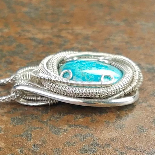 Large Turquoise online Silver Wrapped Pendant