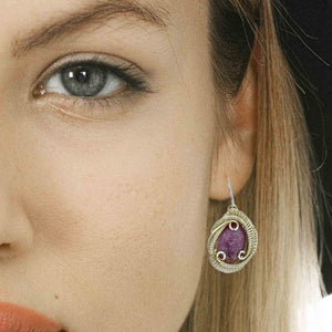 woman wearing lepidolite earring