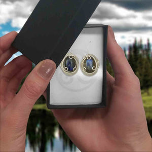 labradorite earrings inside a gift box