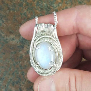 moonstone  necklace wire wrapped pendant..