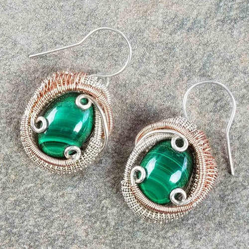 Malachite wire wrapped earrings