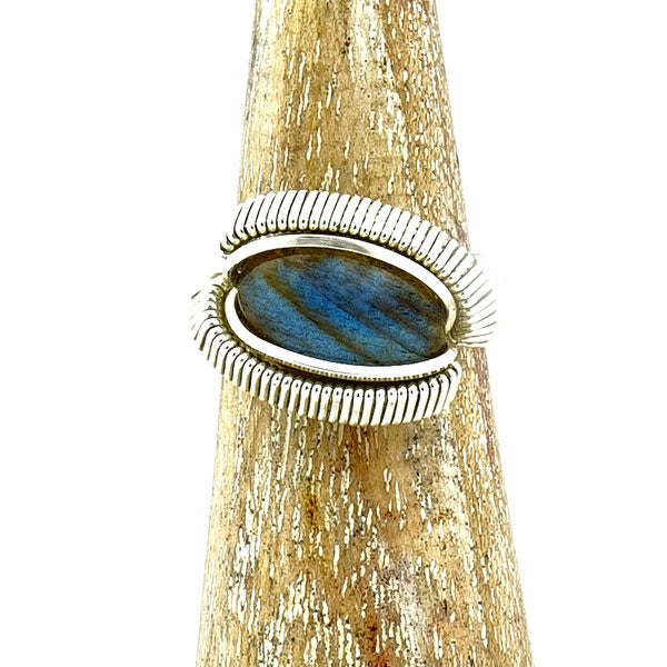 labradorite wire wrapped silver ring