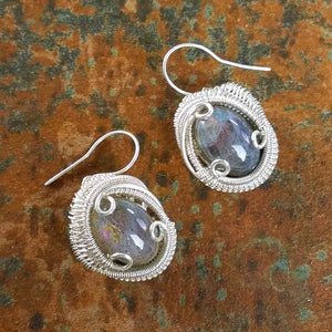 purple labradorite wire wrapped earrings