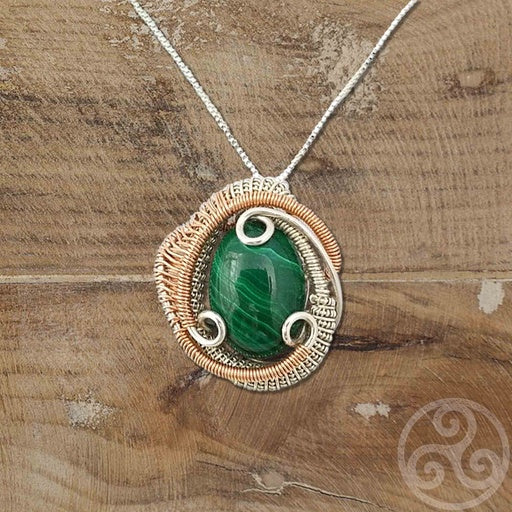Malachite Wire Wrapped Silver and Rose Gold Mini Pendant – Gem Snow