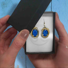 Lapis Wire wrapped silver earring in a gift box