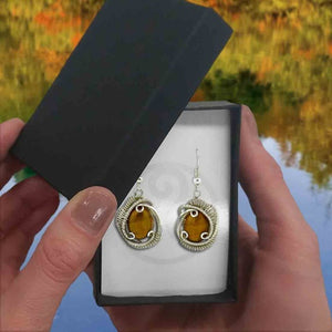 Tigers Eye Earrings Wire Wrapped with 100% Natural Stone