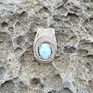 Larimar Pendant  Wire Wrapped in Silver Heady Statement Jewelry