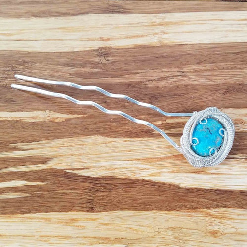 Turquoise Hair Pin & Wire Wrapped Hair Fork