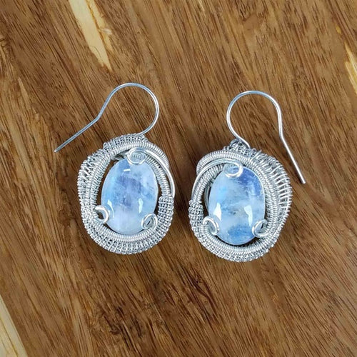 Moonstone Wire Wrapped Silver Earrings